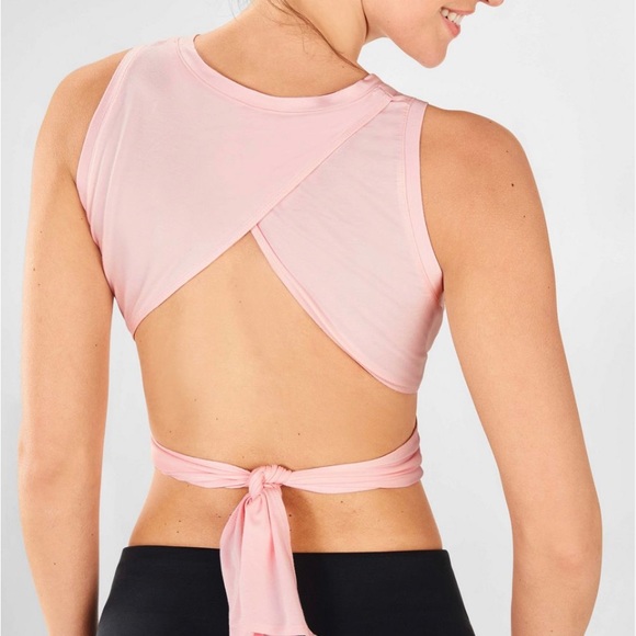 White Cropped Open-Back Wrap Tee; Fabletics; XXS - Picture 2 of 5